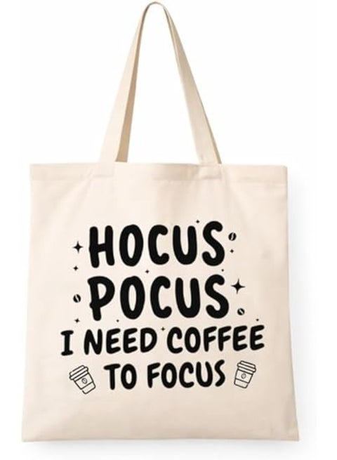 Hocus Pocus I Need Coffee to Focus Canvas Tote Bag Cotton Coffee Shopping Bag